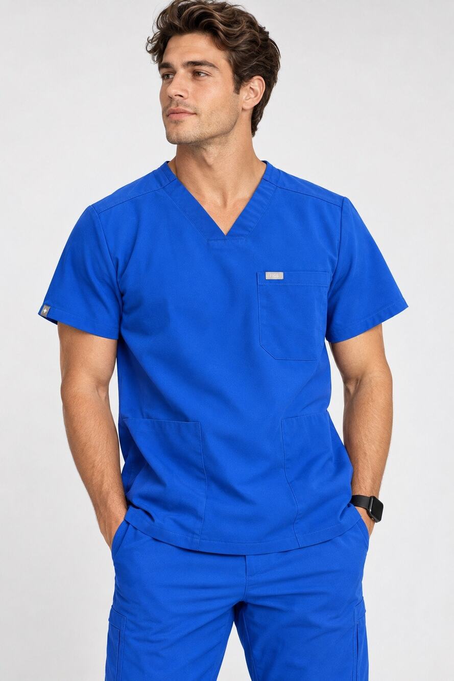 FIGS Chisec 3-Pocket Scrub Top Men’s S Royal Blue FIONx Medical Uniform